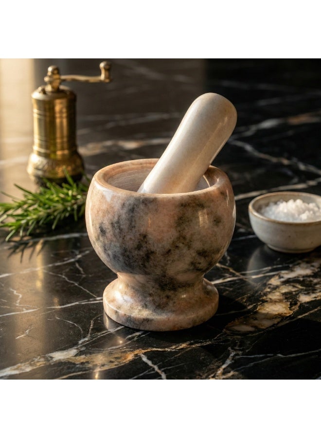 كذا هوم هاون ومدقة رخام طبيعي مطحنة حجرية متينة للتوابل والأعشاب مصر - Image 1